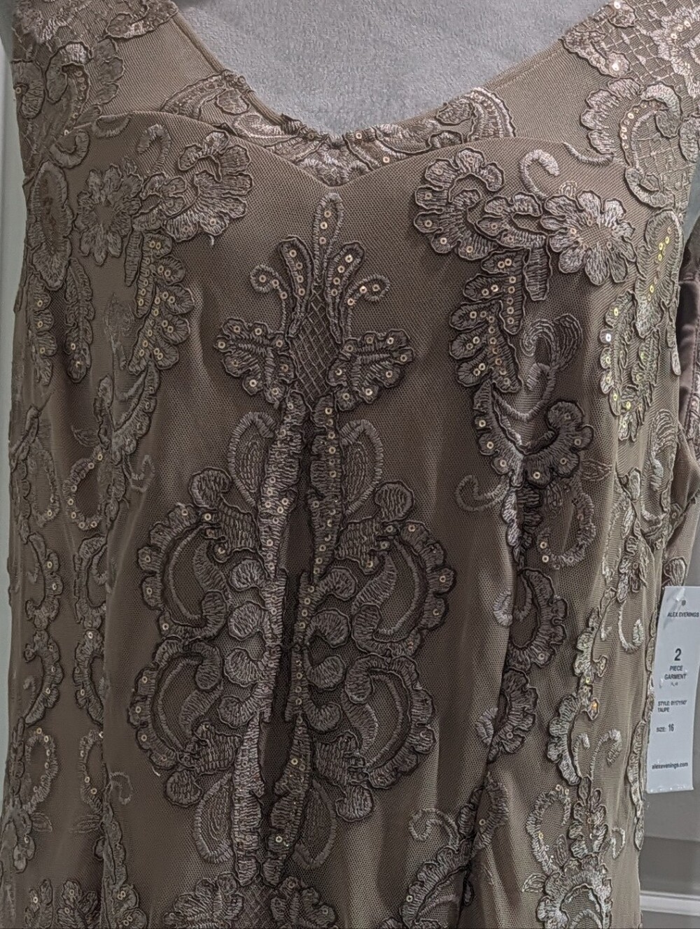 Alex Evenings Embellished Beaded Dress & Sheer Jacket Set Size 16 Champagne Moth - Picture 5 of 7